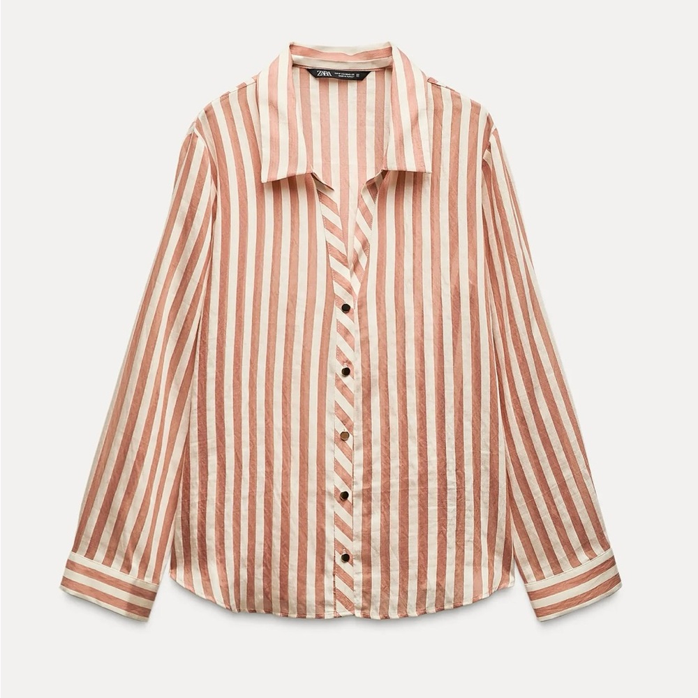ZARA FLOWY STRIPED SHIRT.  SIZE M / MARSALA